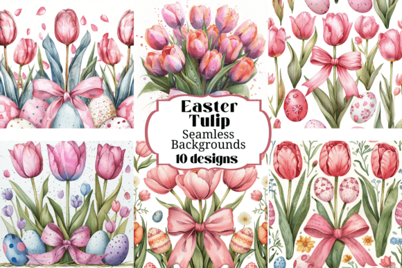 10 WC Easter Tulip Seamless Backgrounds for Spring Projects