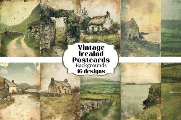 16 Vintage Ireland Postcards: Timeless Digital Backgrounds