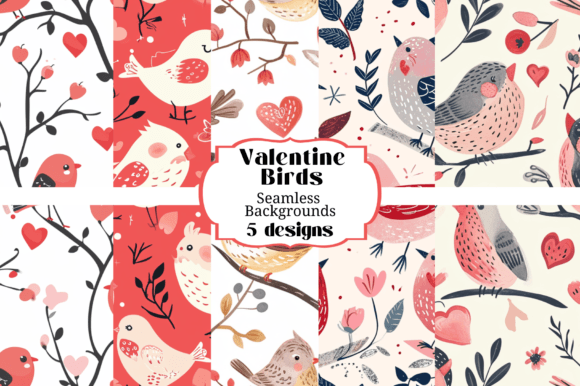 5 Valentine Birds Seamless Backgrounds for Your Projects