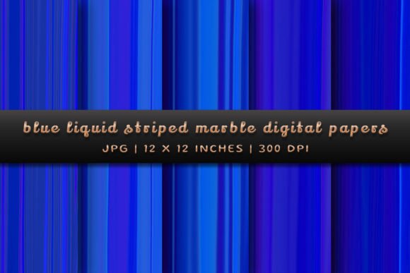 Blue Liquid Striped Marble Digital Papers: Fluid Design Assets