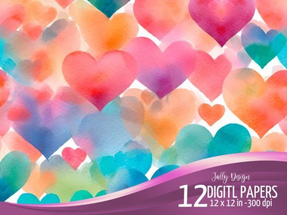 Colorful Watercolor Hearts Backgrounds: Creative Design Assets