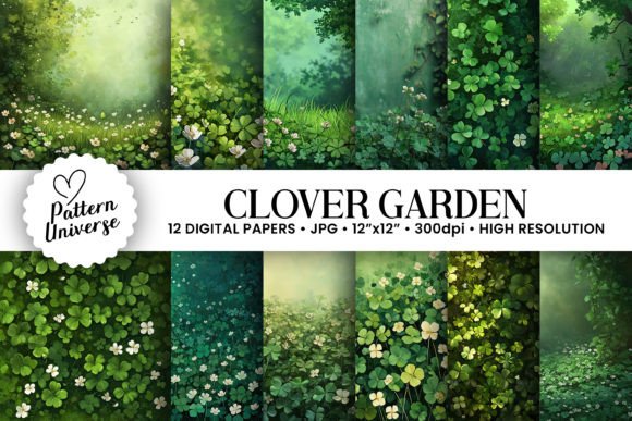 Enchanting Clover Garden Digital Paper Backgrounds