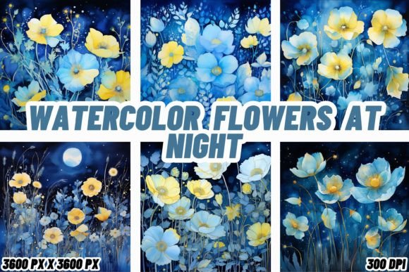 Enchanting Watercolor Flowers at Night Backgrounds