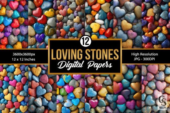 Heart Shaped Stones Backgrounds: 12 Vibrant Digital Papers for Every Crafter