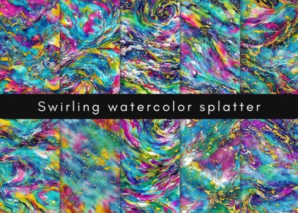 Swirling Watercolor Splatter Backgrounds: A Touch of Gold & Luxury