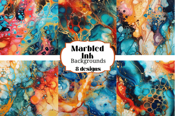 Unlock Creative Potential with 8 Colorful Marbled Ink Backgrounds