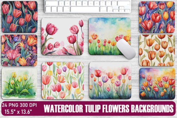 Watercolor Tulip Flowers Backgrounds for Spring Design